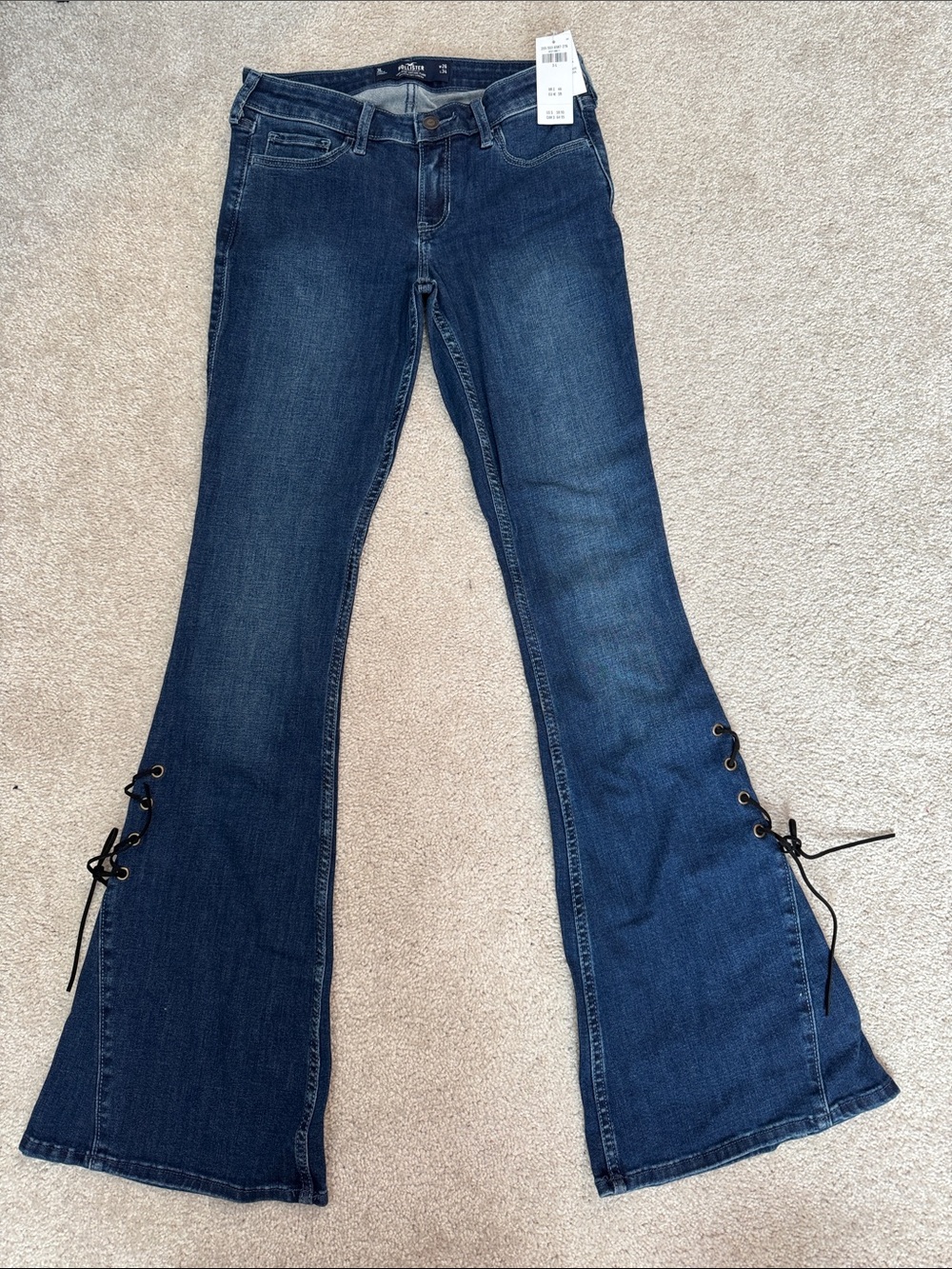 Hollister Dark Blue Lace-Up Flare Jeans